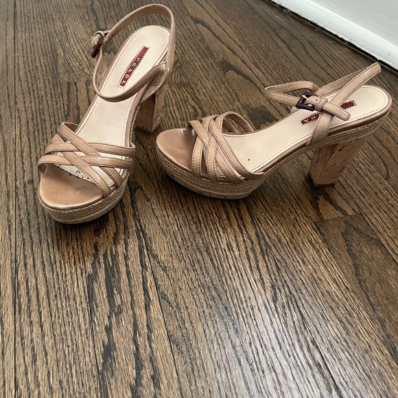 Prada Womens Strappy Nude Leather Cork Wedge Sandals. US size 6.5 - Picture 11 of 11
